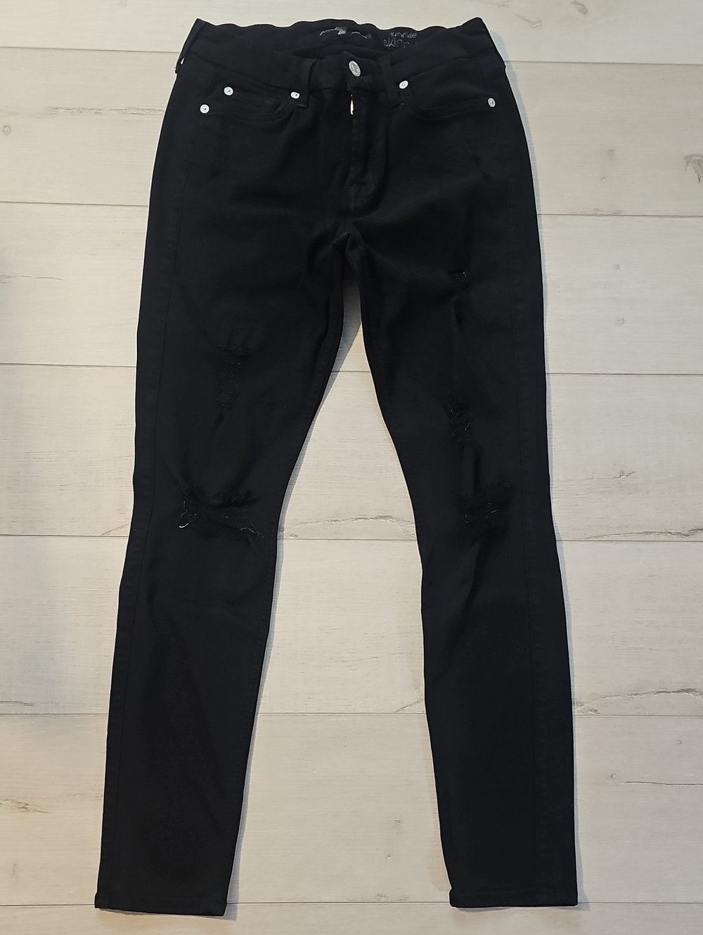 7 For All Mankind Size 27 Black Denim The Ankle Skinny Jeans